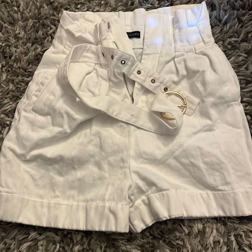 Zara white denim belted shorts